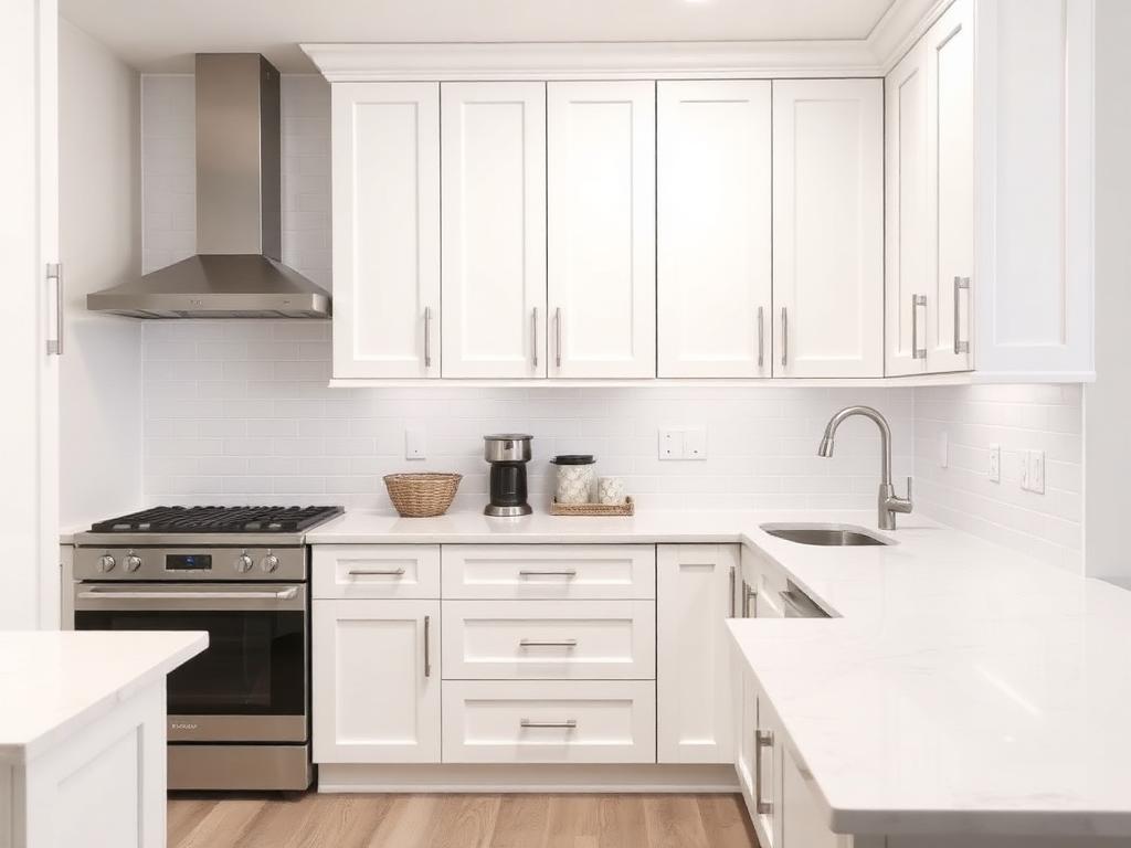 Dated oak cabinets sprayed to a smooth white finish — after