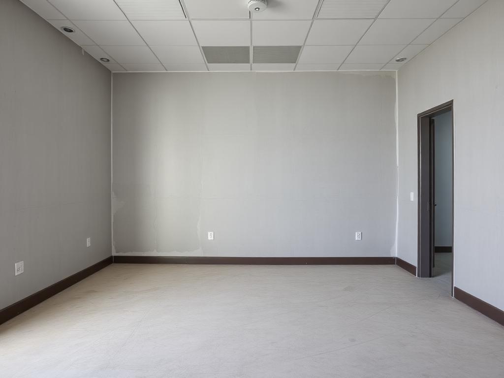 Office repainted after hours with an accent wall — before