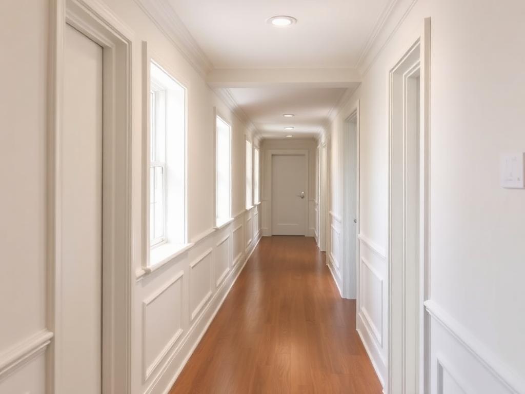 Tired hallway refreshed in a neutral listing color — after