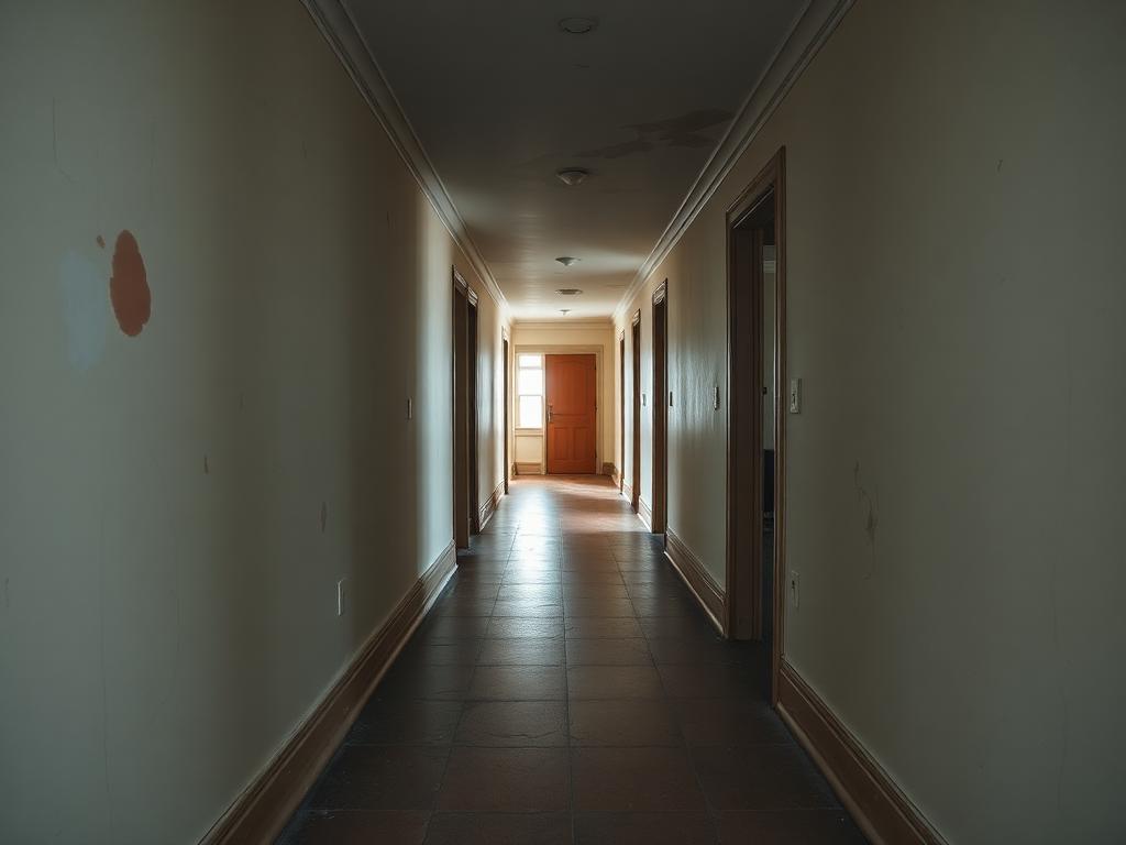 Tired hallway refreshed in a neutral listing color — before