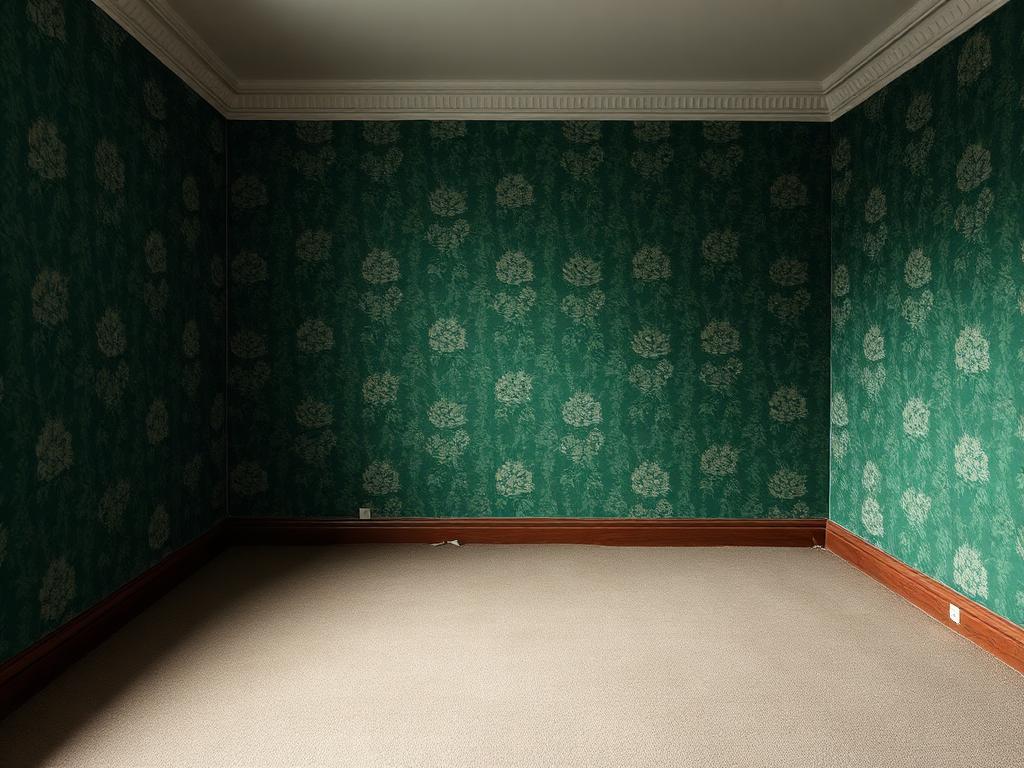 Old wallpaper removed, walls skim-coated and painted — before